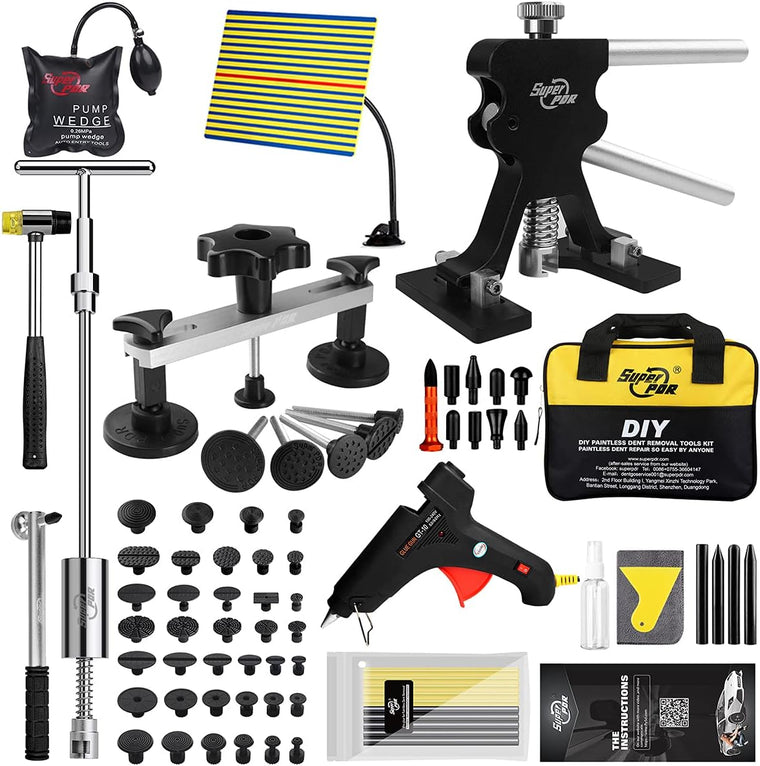 Super PDR Paintless Dent Repair Kit with Double Pole Bridge Dent Puller for Auto Body Removal, Black