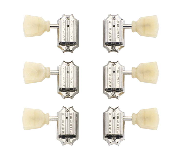 Gibson Deluxe Key Tuner Set in Vintage Nickel with Yellow Keys