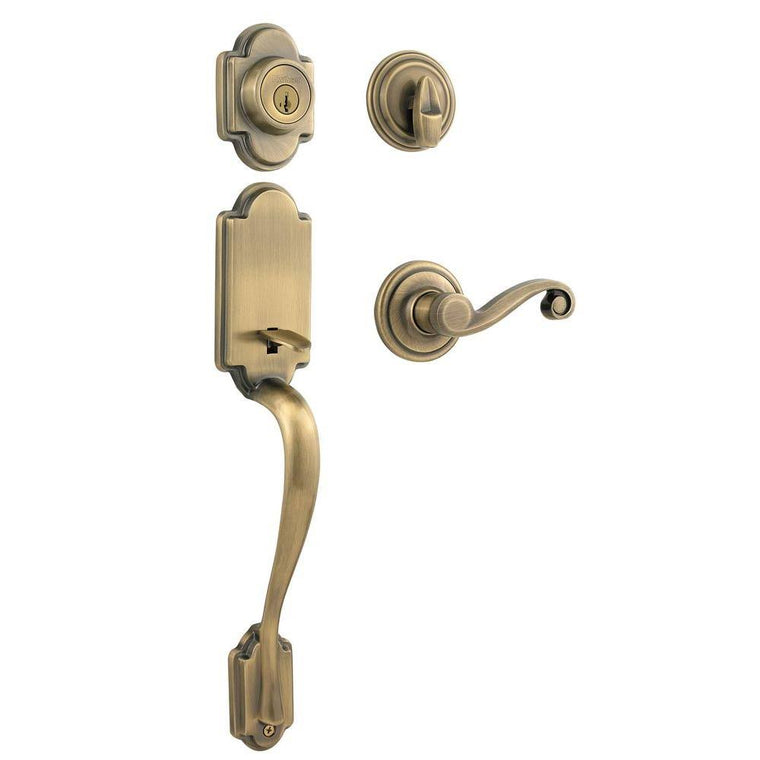 Kwikset Arlington Single-Cylinder Handleset with Lido Lever, SmartKey and Antique Brass Finish
